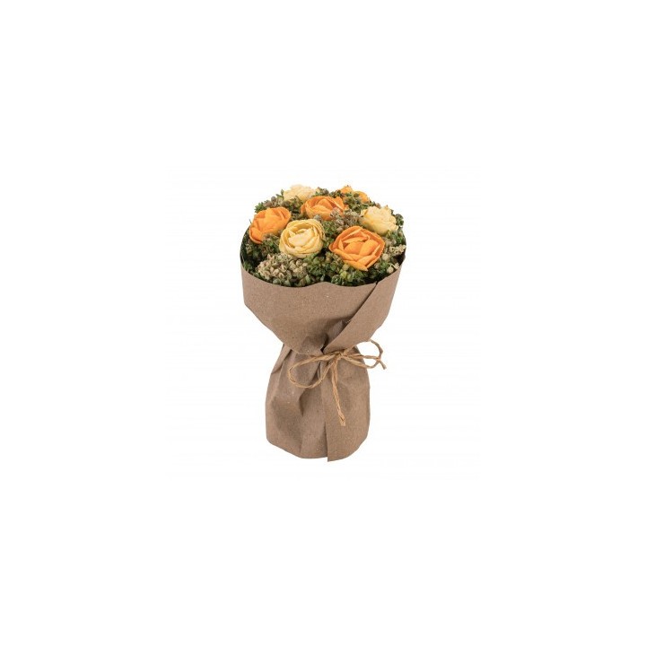 Bouquet roses jaunes/oranges papier kraft