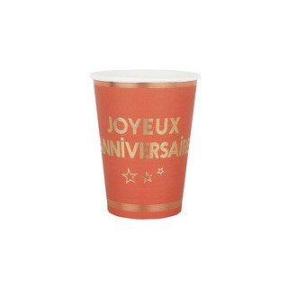 Gobelets joyeux anniversaire star d'un jour terracotta x10