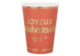 Gobelets joyeux anniversaire star d'un jour terracotta x10