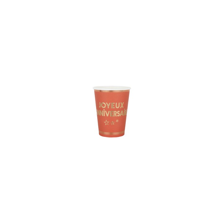 Gobelets joyeux anniversaire star d'un jour terracotta x10
