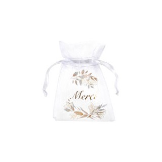 Sac organdi bapteme feuillage x4