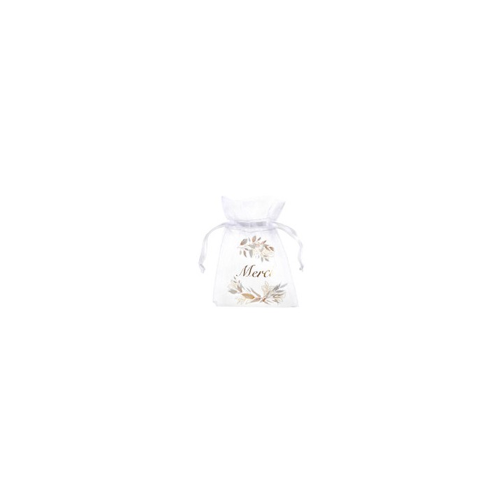 Sac organdi bapteme feuillage x4
