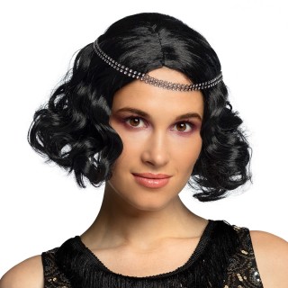 Perruque flapper cabaret noir et bandeau