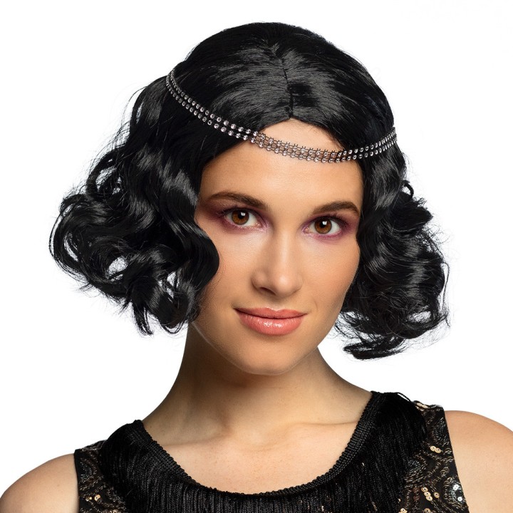 Perruque flapper cabaret noir et bandeau