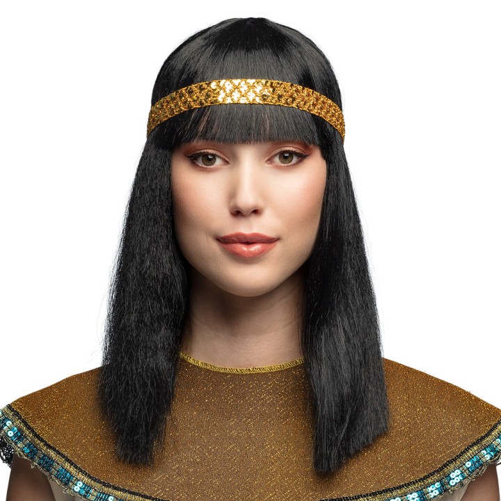 Perruque cleopatre noir et bandeau