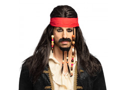 Perruque tobias noir - bandana/moustache et barbe