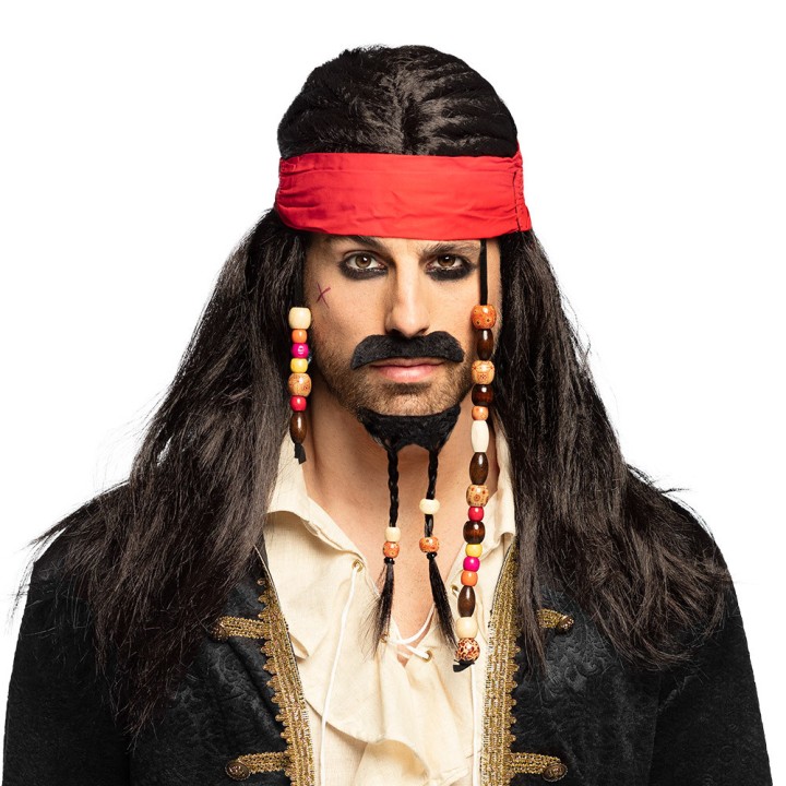 Perruque tobias noir - bandana/moustache et barbe