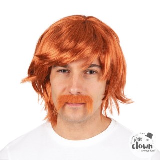 Perruque biker et moustache rousse