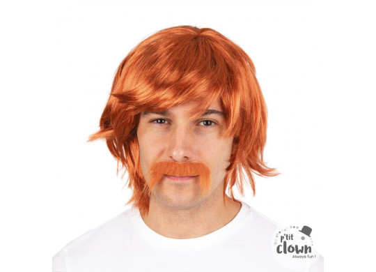 Perruque biker et moustache rousse