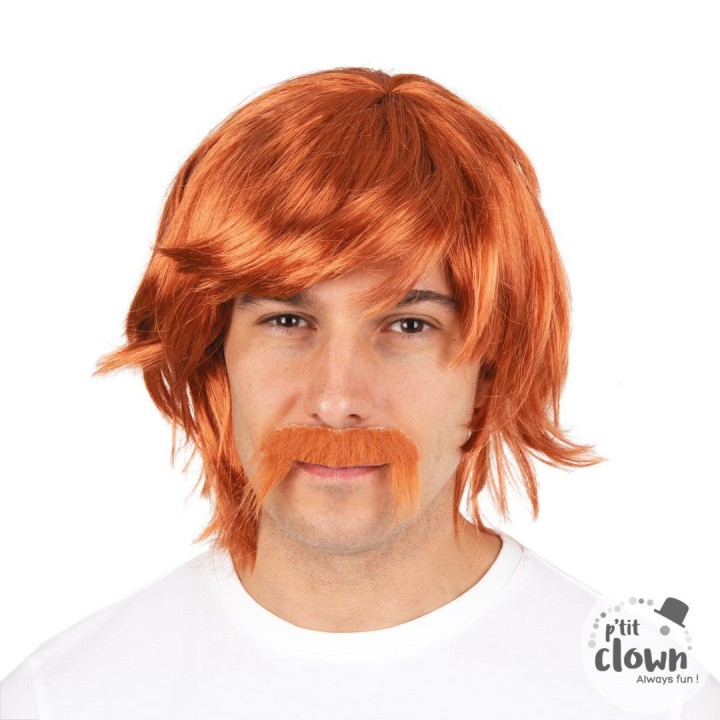 Perruque biker et moustache rousse