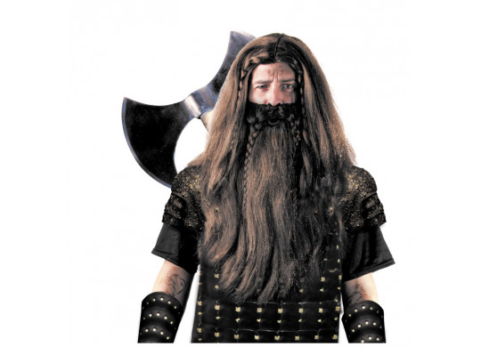 Perruque et barbe viking chatain