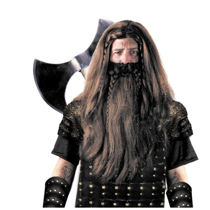 Perruque et barbe viking chatain