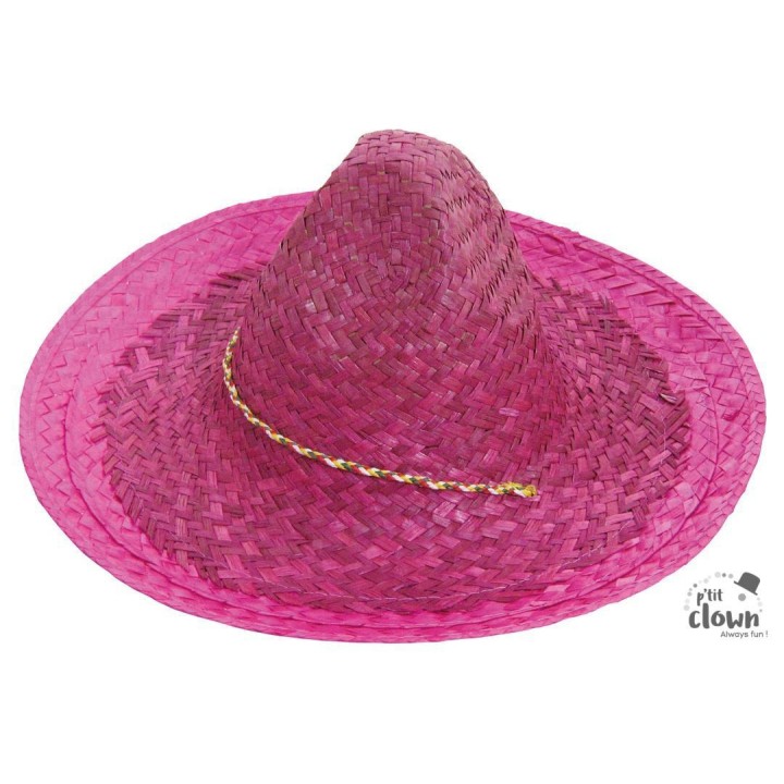 Chapeau paille sombrero mexicain rose