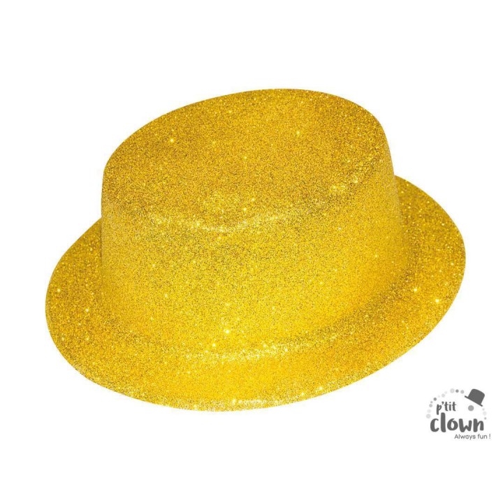 Chapeau plastique haut de forme paillete or