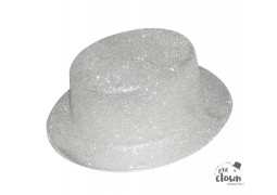 Chapeau plastique haut de forme paillete argent