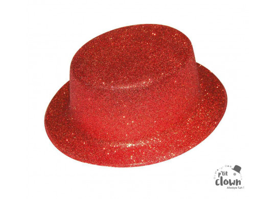 Chapeau plastique haut de forme paillete rouge