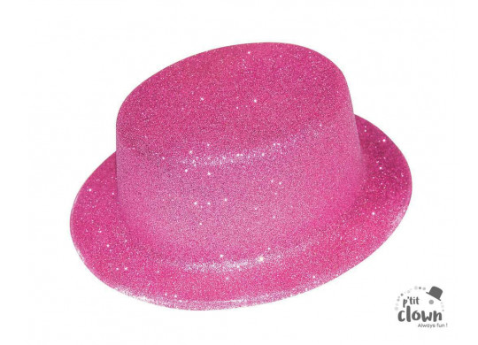 Chapeau plastique haut de forme paillete rose