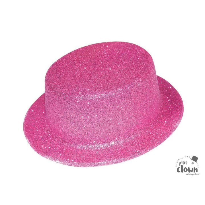 Chapeau plastique haut de forme paillete rose