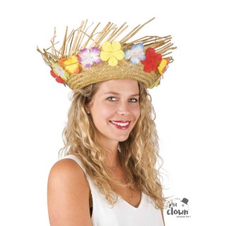 Chapeau de paille hawaien avec fleurs