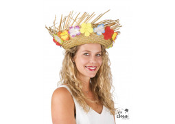 Chapeau de paille hawaien avec fleurs