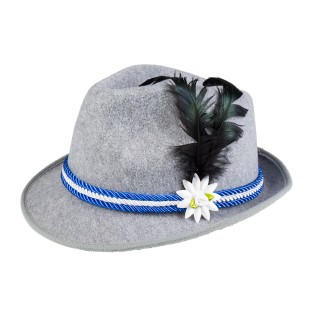 Chapeau feutre gris fete de la biere bleu