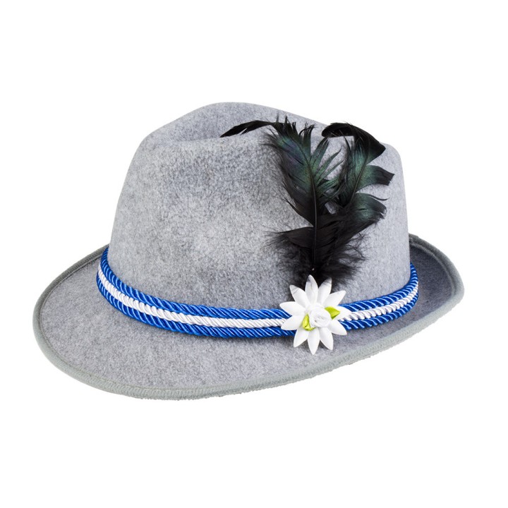 Chapeau feutre gris fete de la biere bleu
