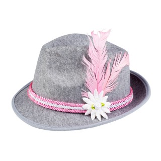 Chapeau feutre gris fete de la biere rose