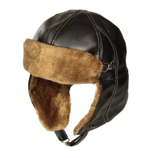 Chapeau aviateur simili cuir et fourrure