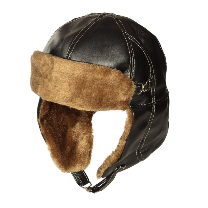 Chapeau aviateur simili cuir et fourrure