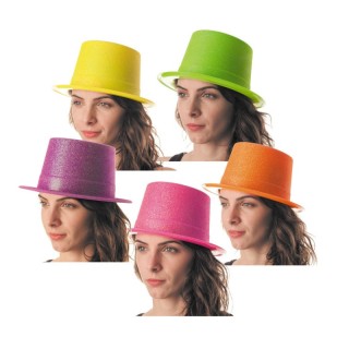Chapeau haut de forme paillete fluo - Article de fête