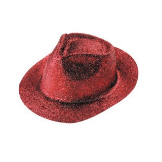 Chapeau plastique borsalino paillete rouge