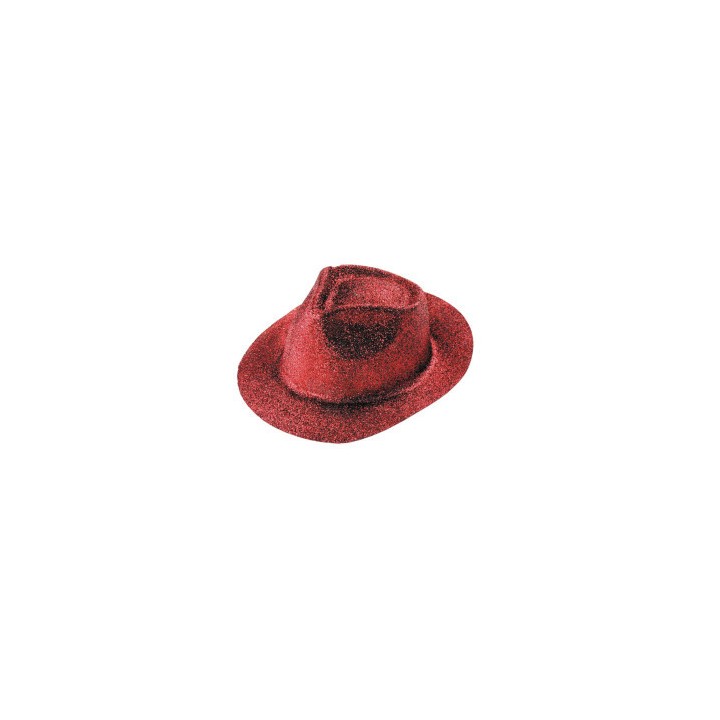 Chapeau plastique borsalino paillete rouge