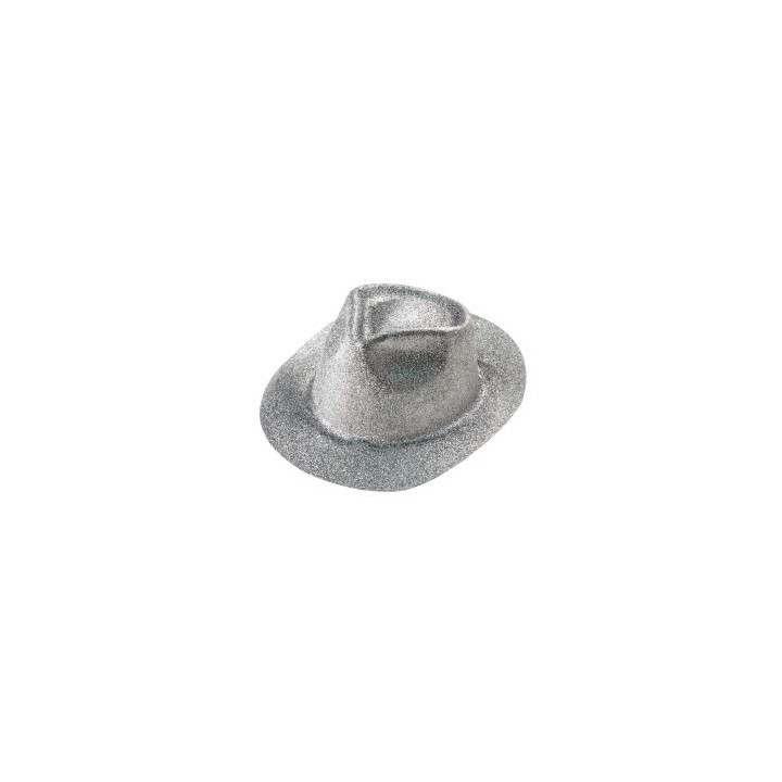 Chapeau plastique borsalino paillete argent