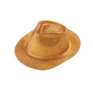 Chapeau plastique borsalino paillete or