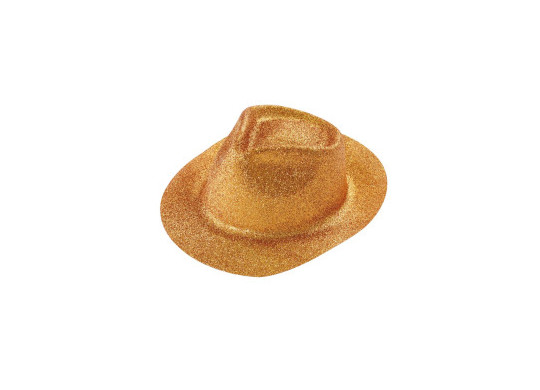 Chapeau plastique borsalino paillete or