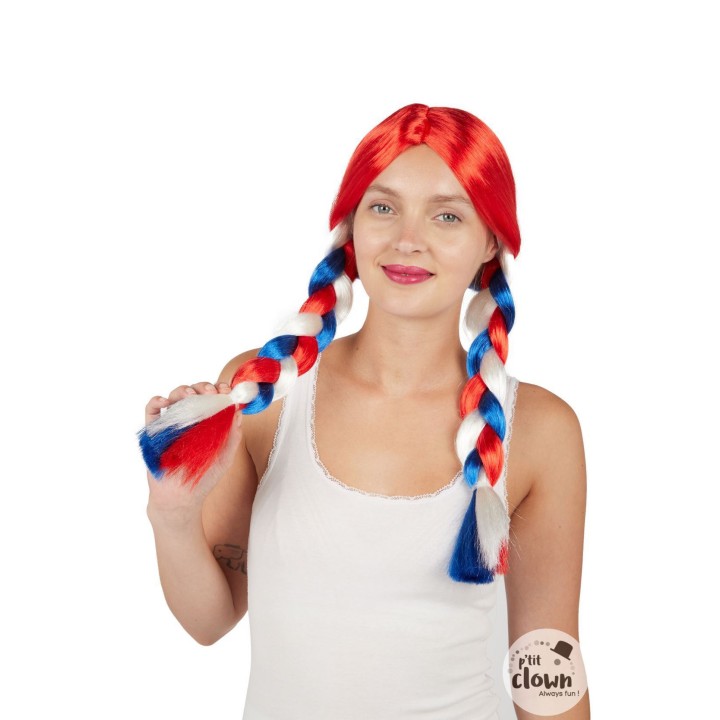 Perruque tresse bleu/blanc/rouge