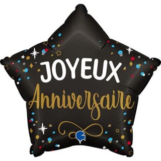 Ballon aluminium étoile noir Joyeux anniversaire