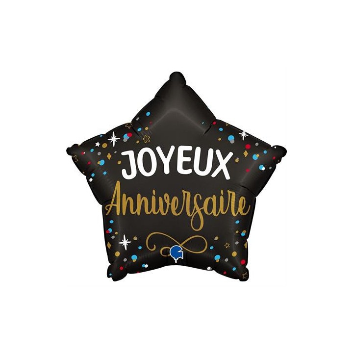 Ballon aluminium étoile noir Joyeux anniversaire