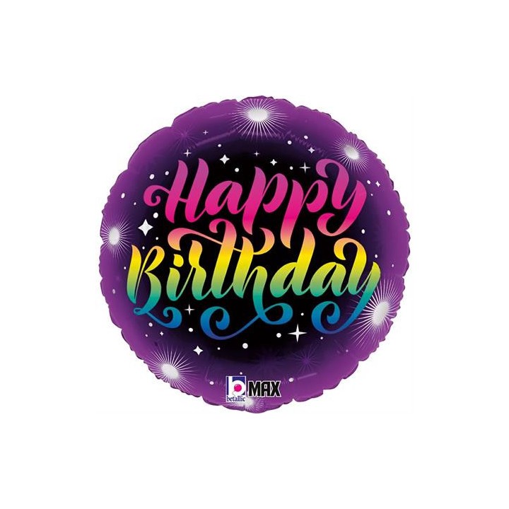 Ballon aluminium rond néon Joyeux anniversaire