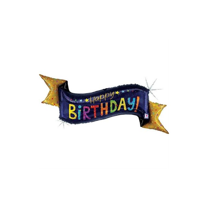 Ballon aluminium bannière bleu Happy birthday