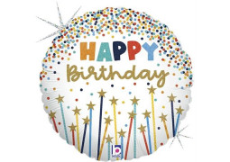 Ballon aluminium rond Happy birthday et étoiles