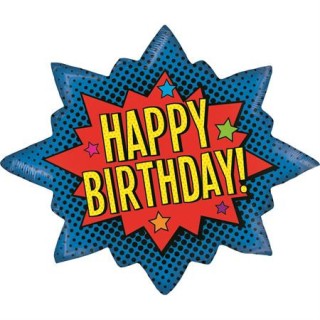 Ballon aluminium forme etoile happy birthday super hero
