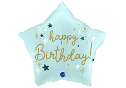 Ballon aluminium forme etoile bleue clair happy birthday