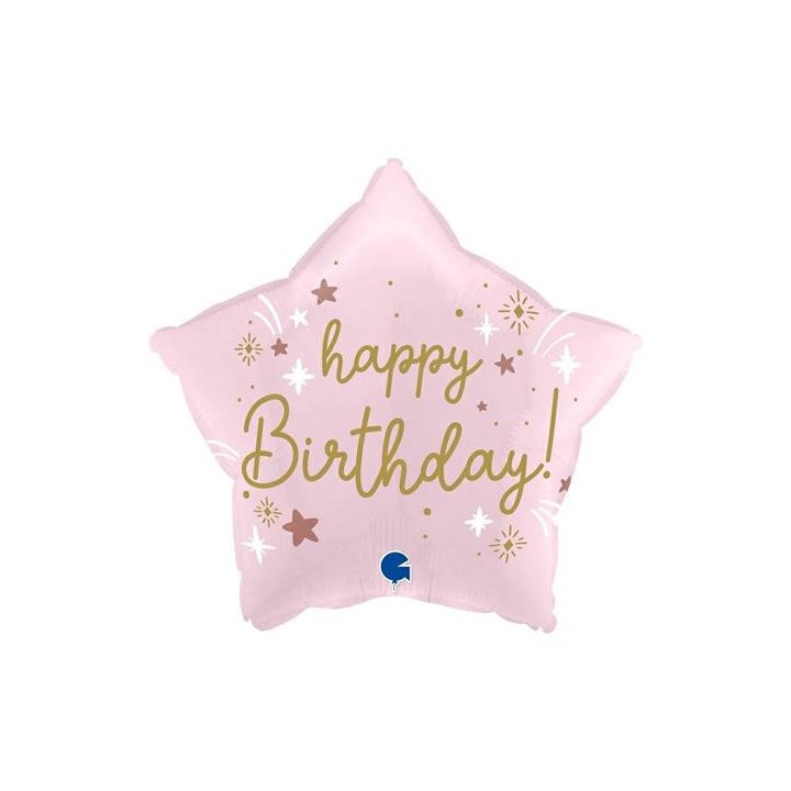 Ballon aluminium forme etoile rose clair happy birthday