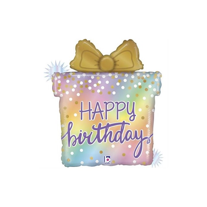 Ballon aluminium forme cadeau happy birthday