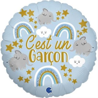 Ballon aluminium rond c'est un garcon arc en ciel elephant