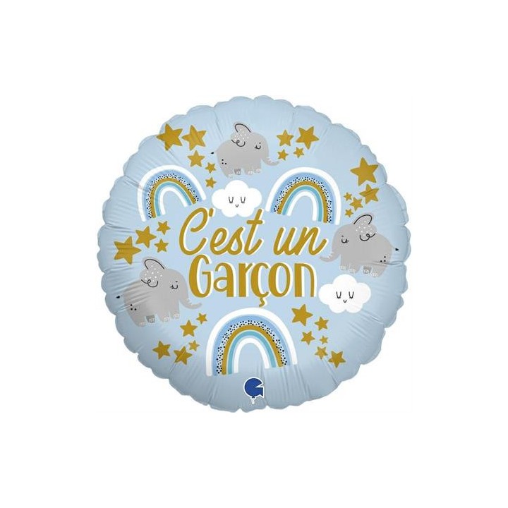 Ballon aluminium rond c'est un garcon arc en ciel elephant