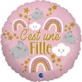 Ballon aluminium rond c'est une fille arc en ciel elephant