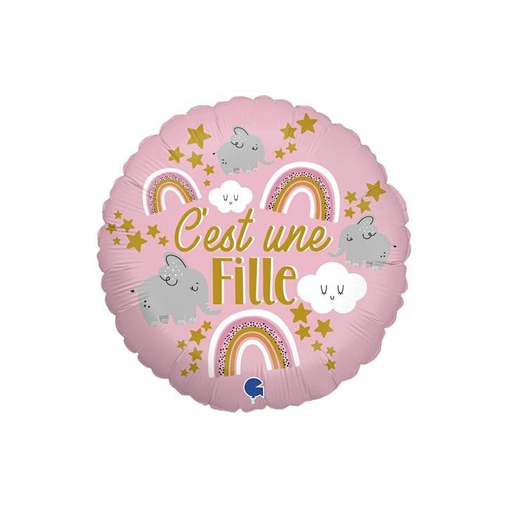 Ballon aluminium rond c'est une fille arc en ciel elephant