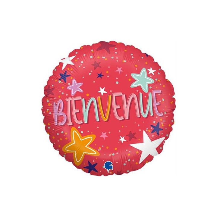 Ballon aluminium rond bienvenue rouge